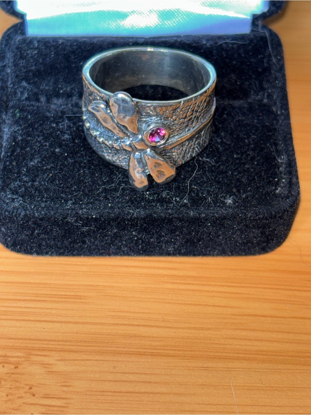 Or Paz Sterling Dragonfly Ring with Pink Stone NWOT box not included
